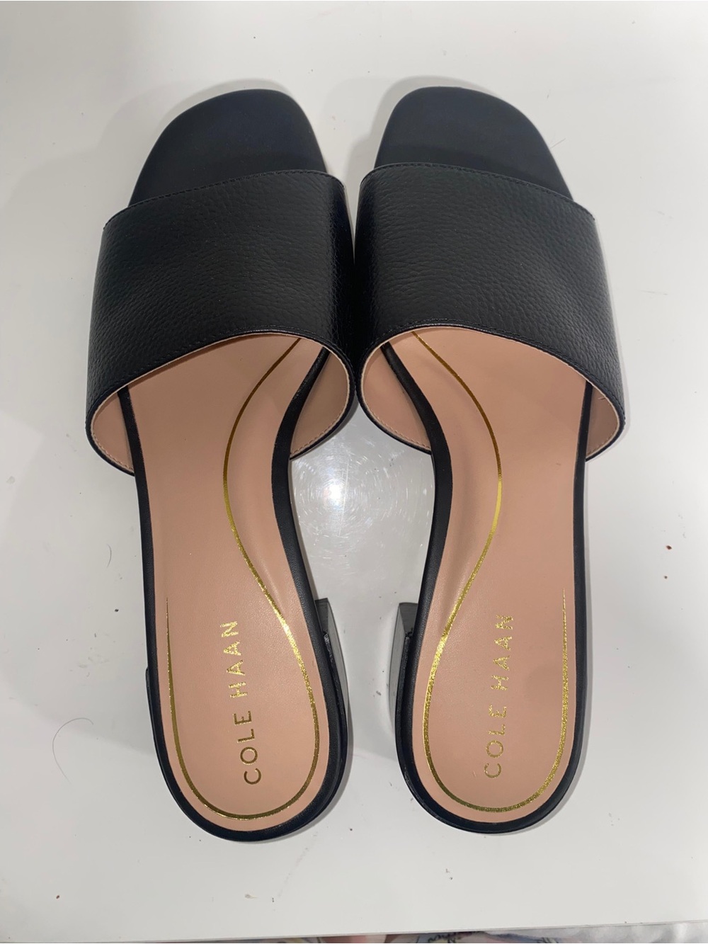 Cole Haan Grand 360 Leather Slide Mule Sandals Women’s 10B Black Block Heel
